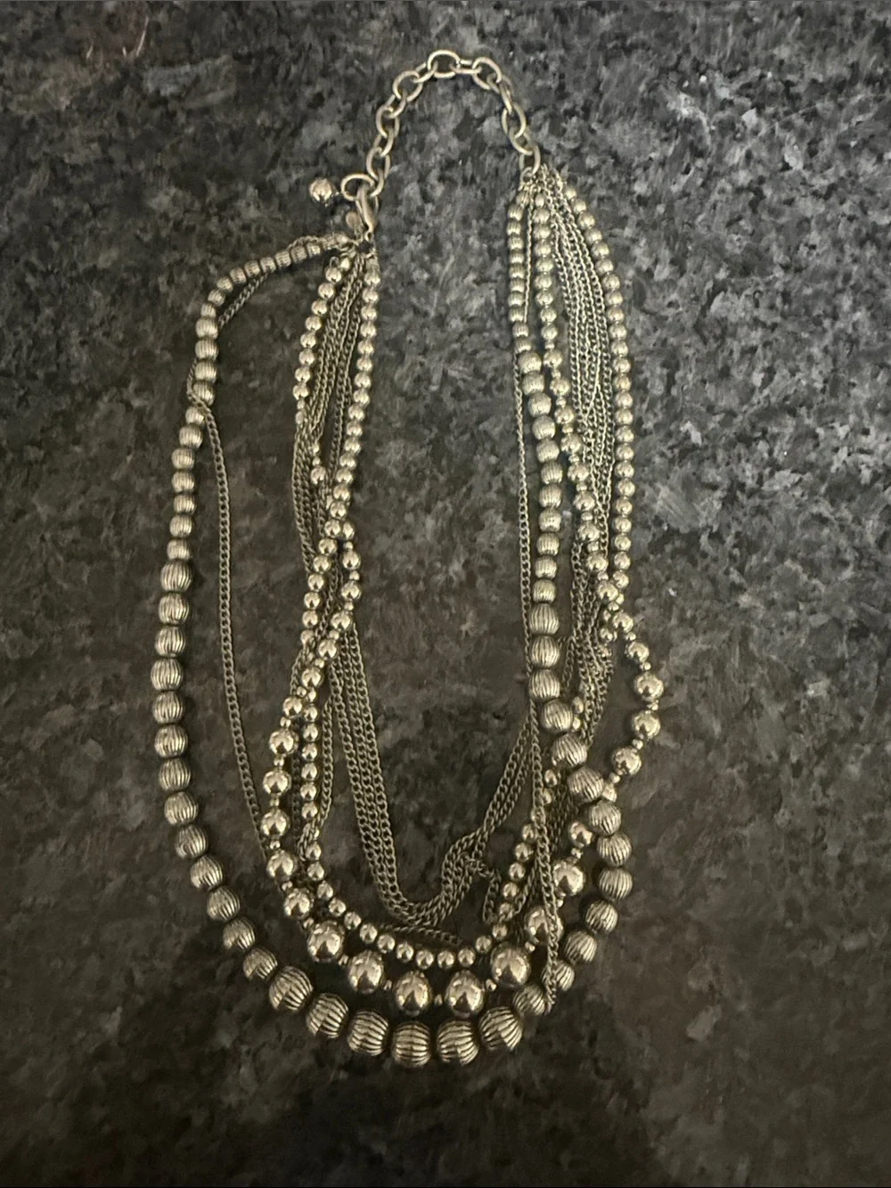 Multi-Strand Silver-Tone Beaded Necklace